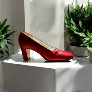 Vintage 80's Calico Classic Leather Upper 3" Heel Comfort women 9M Hot Red